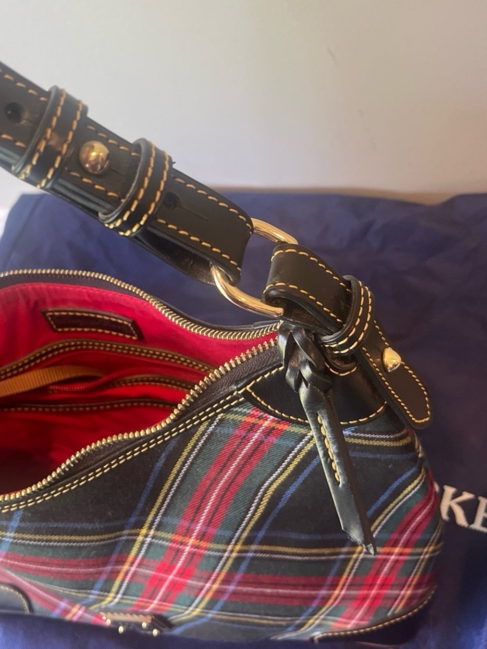 Dooney & Bourke Tartan Plaid Shoulder Bag - Red, Navy & Green - Picture 6 of 9